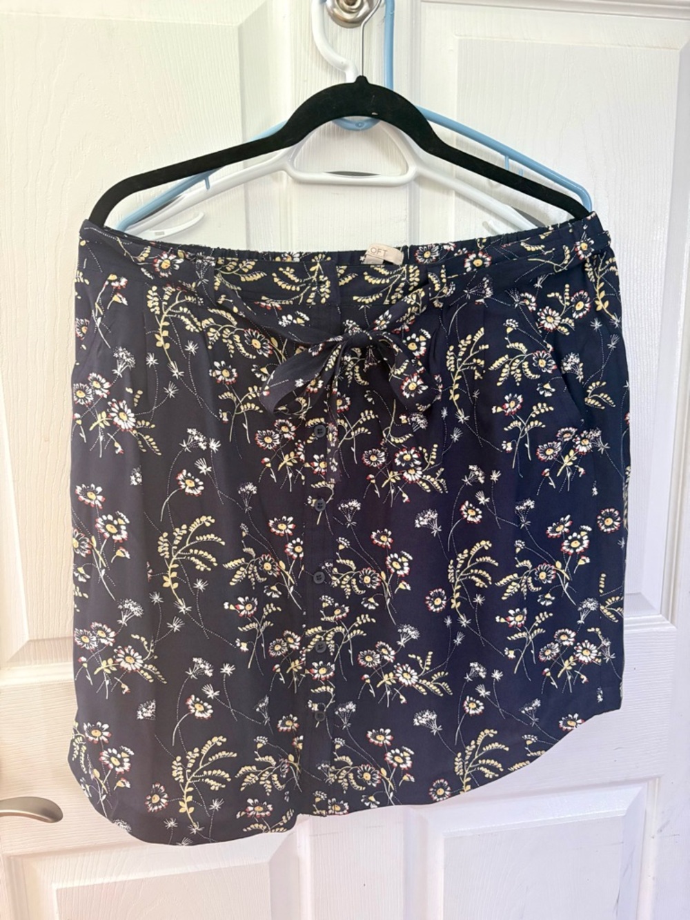 LOFT Navy Floral Print Skirt with Yellow Accents